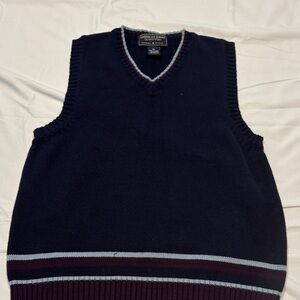 American Eagle Outfitters Men's V-Neck Sweater Vest - Navy and Burgundy